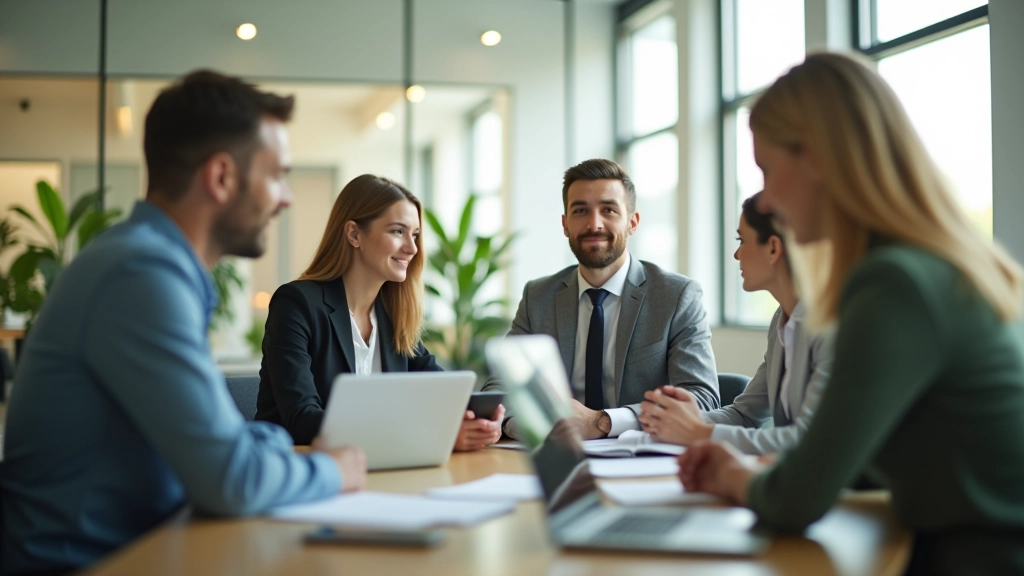 Geschäftsleute in einem modernen Büro diskutieren nachhaltige Strategien