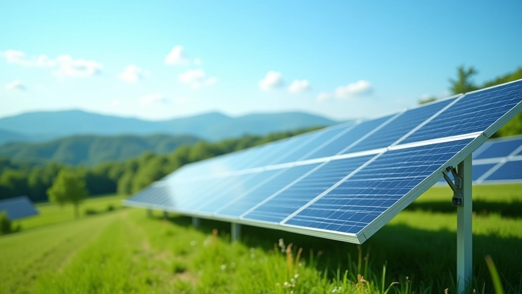 Moderne Solaranlagen auf grünem Hügel mit blauem Himmel